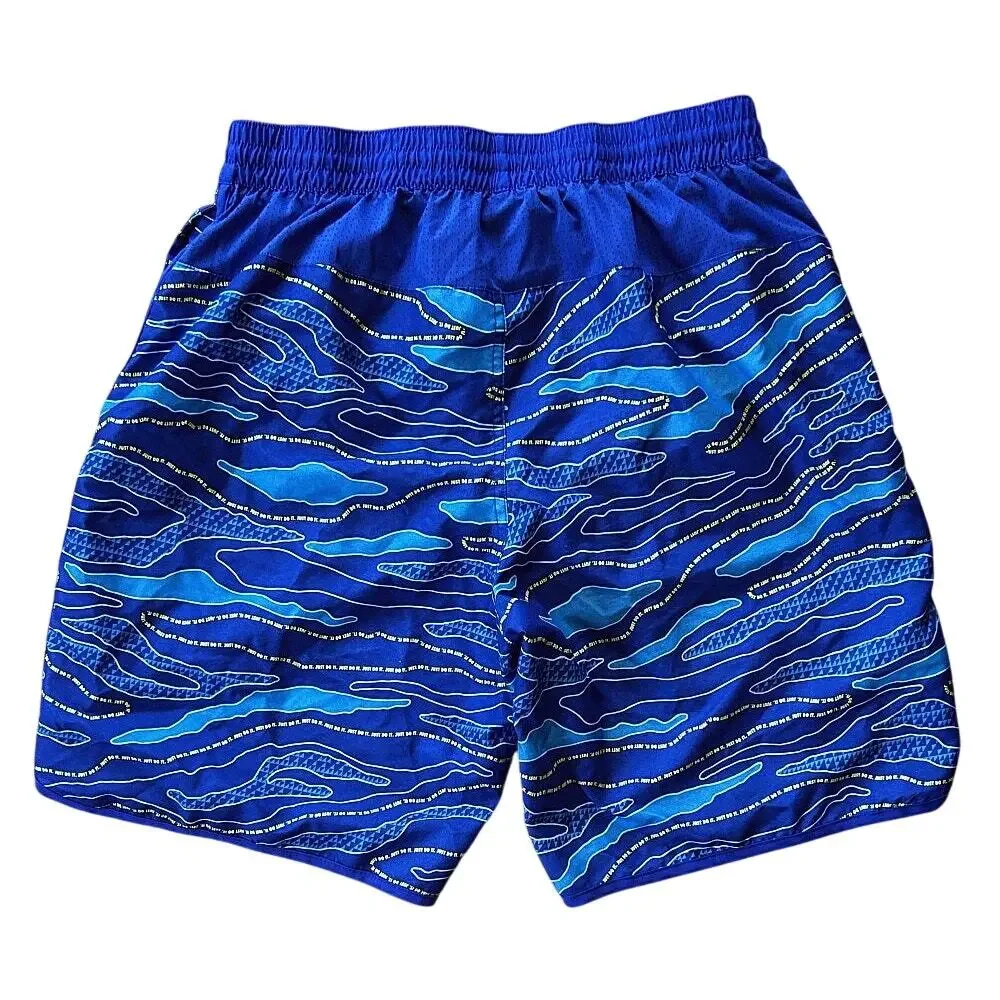 Nike Logo 'Just Do It' Lined Blue & Yellow Swim Shorts Trunks Men's Large